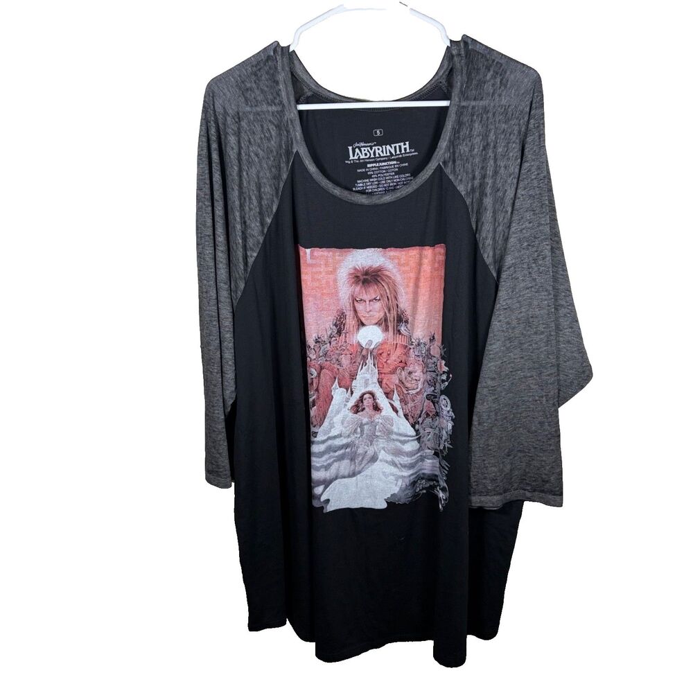 Labyrinth Shirt Women's 5 5X Gray Graphic Tee 3/4 Sleeve Black T-Shirt Top